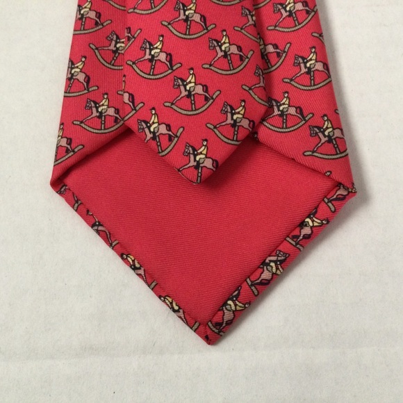 HERMES Silk Tie Horse with Rider Red & Tan Luxury Parisian Excellent Condition - Picture 2 of 9